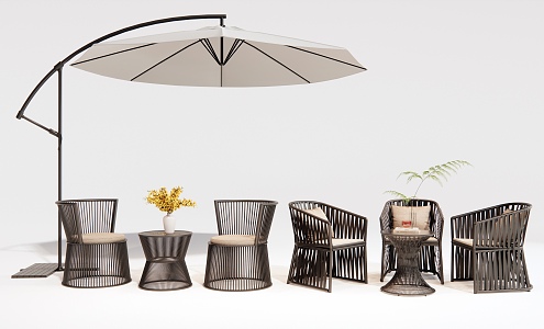 Modern Rattan Outdoor Table and Chair Outdoor Chair Leisure Chair Sun Umbrella 3d model