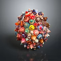 Colorful Handcrafted Seashell Assembled Spherical Sculpture Artwork With Diverse Shell Shapes