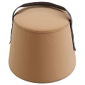 Round Beige Leather Stool With Dark Strap And Metal Studs Modern Design 3d model