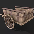 Old Fashioned Wooden Cart With Large Wheel And Rustic Wooden Structure