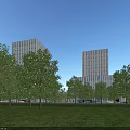 Modern Twin Office Towers With Green Roofs And Riverside Landscaped Surroundings