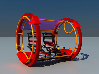 Red And Yellow Frame Playground Equipment With Two Black Seats And Purple Canopy 3d model