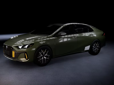 Olive Green Sporty Sedan With Sleek Body Modern Headlights And Alloy Wheels 3d model