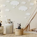 Kids Play Area With Teepee Tent Fairy Lights Cloud Decorations