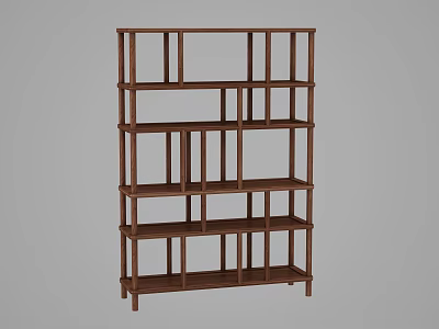 Brown Wooden Open Shelf With Multi Layered Design For Storage And 3d model
