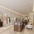 Modern Clothing Store Interior with Arched Doorways Pendant Lights Wooden Counter and Herringbone Flooring
