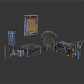 Vintage Building Interior Featuring Woven Chair Wooden Trunk Picture Frame And Coat Rack