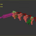 Three Different Sizes Yellow And Black Toy Weapon Models With Design Details