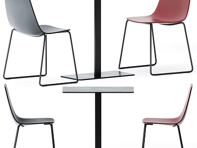 Modern Dining Table And Chairs Set With Gray And Red Seats And Black Frame 3d model