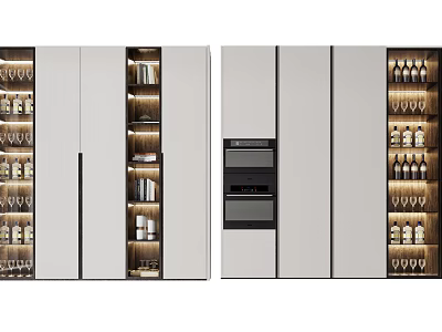 Modern Wine Cabinet Design With Glass Shelves For Wine Bottles And Glass Storage 3d model