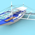 Seagull Perched On Blue And White Boat With Wooden Deck And Netting