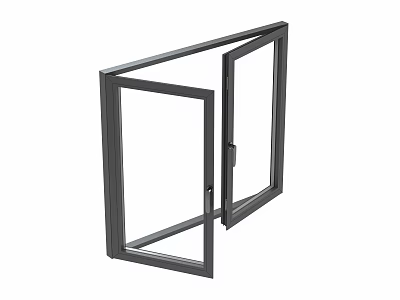 Modern Black Frame Casement Window With Transparent Glass And Open Sash 3d model