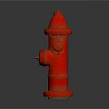 Red Fire Hydrant With Detailed Structure And Reflective Base On Dark Surface