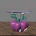 Coffee Table With Pink Pumpkin Shaped Base Green Curved Supports And White Round Top