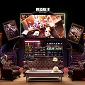 Azur Lane Live Stream Studio With Large Screens Characters Sofa Coffee Table And Wine Cabinet