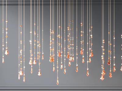 Hanging Chandeliers with Orange Small Decorative Pieces Against Gray Wall Background 3d model