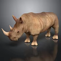 Realistic Brown Rhinoceros With Single Horn Standing On Dark Background With Reflection