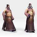 Two Historical Male Characters In Traditional Robes With Golden Dragon Patterns And Intricate Details
