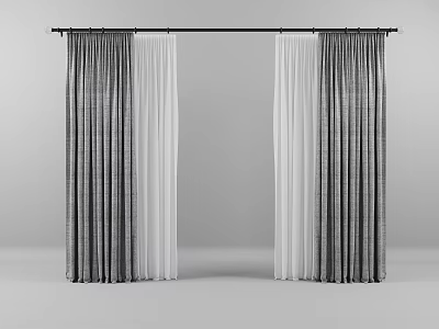 Layered Curtains Gray And White Fabric With Soft Texture For Window Decoration 3d model