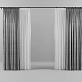 Layered Curtains Gray And White Fabric With Soft Texture For Window Decoration