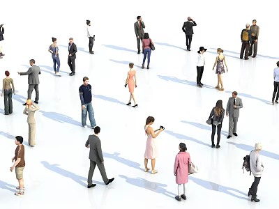 Diverse Group of People in Various Poses With Different Outfits on White Background 3d model