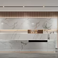 Modern Reception Desk Design With Marble Countertop Wooden Accents And Soft Lighting Elements