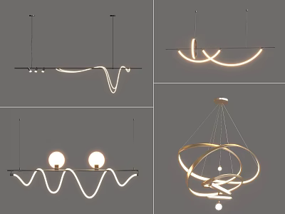 Modern Chandeliers With Wave Lines Ring Shapes And Creative Lighting Designs For Interior Decor 3d model