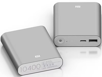 MI Brand 10400mAh Portable Power Bank With Sleek Silver Design And USB Ports 3d model