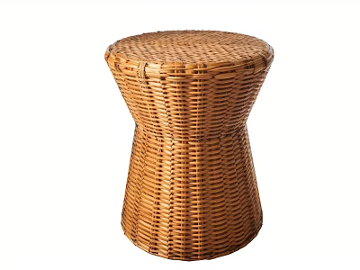 Natural Wicker Round Side Table With Simple Design For Home Decor Accent 3d model