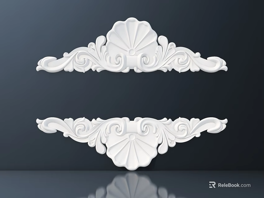 Elegant White Carvings Featuring European Shell Design And Curved Scroll Patterns 3d model