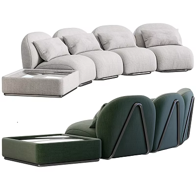 Modern Sectional Sofa in Light Gray and Dark Green with Storage Ottoman and Minimalist Design 3d model