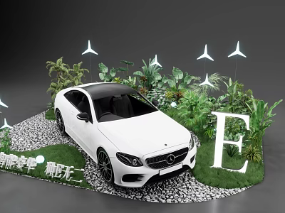 Lush Plant Combination With White Mercedes Car Letter E Gravel Ground And Star Shaped Lights 3d model