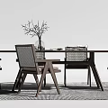 Modern Wooden Dining Table Set With Four Chairs Vase And Tableware 3d model