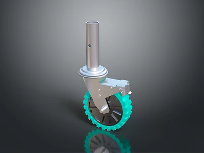 Detailed Green Tread Gear Pattern Tire With Metal Axle And Bracket Wheel Structure 3d model