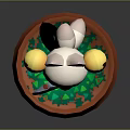Game Movie Character White Cat With Red Eyes Red Outfit Holding Axe On Green Grass