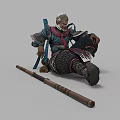 Game Movie Character With Monkey Like Appearance Armored Outfit Red Scarf And Long Staff