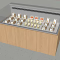 Wooden Display Cabinet With Glass Cover And Displayed Small Items