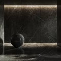 Sleek Black Marble Sphere Against Dark Polished Marble Wall And Floor 3d model