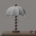 Traditional Wooden Table Lamp With Patterned Lampshade And Fruit Decor On Desk 3d model