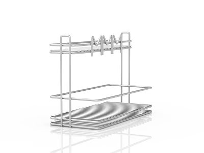 Stainless Steel Kitchen Rack With Multi Tier Shelves And Hanging Hooks For Organizing Kitchen Items 3d model