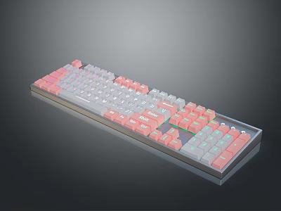 Colorful Backlit Mechanical Keyboard With Pastel Pink And White Keycaps And Modern Design 3d model