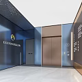 Modern Elevator Lobby With Blue Walls And Sleek Design 3d model