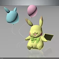 Cute Yellow Plush Character Holding Rabbit Head Balloon And Pink Balloon With Green Bow