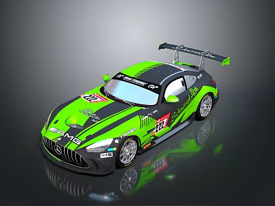 Green Mercedes AMG Racing Car With Number 55 Racing Team And Rear Wing 3d model