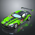 Green Mercedes AMG Racing Car With Number 55 Racing Team And Rear Wing