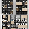 Modern Bookcase Interior Design With Wooden Black Shelves Books Decorative Items And Vases