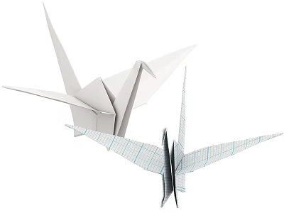 Decorative Ornament Set Featuring White And Blue Striped Origami Cranes For Home Decor 3d model