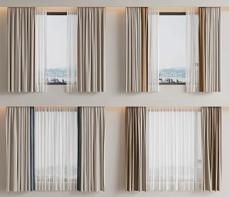 Modern Curtain Gauze Curtain Combination 3d model