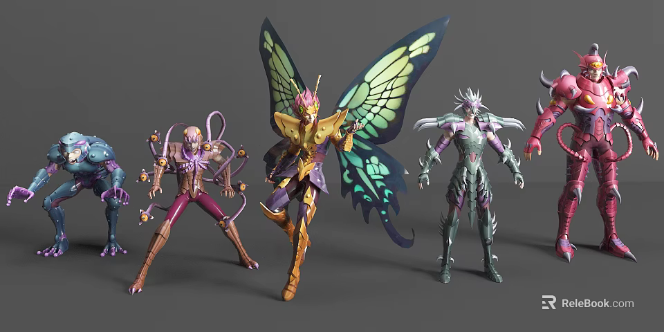 Fantasy Game Movie Characters In Colorful Armor With Butterfly Wings And Unique Designs 3d model 