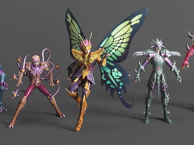 Fantasy Game Movie Characters In Colorful Armor With Butterfly Wings And Unique Designs 3d model